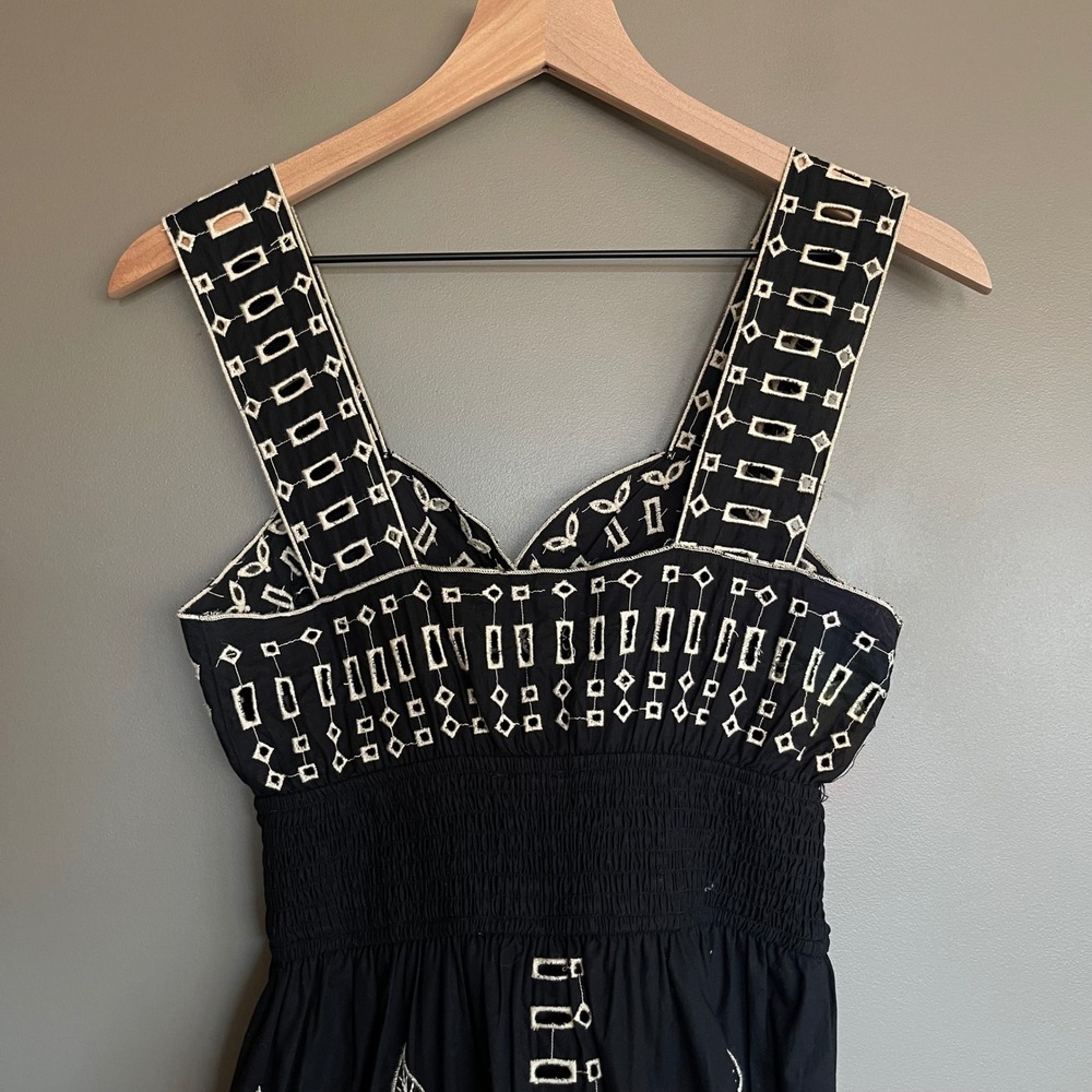 NWT Rails Fawn Dress XXS Black Ivory Embroidered Floral Cotton Tiered Maxi Chic - Picture 12 of 16